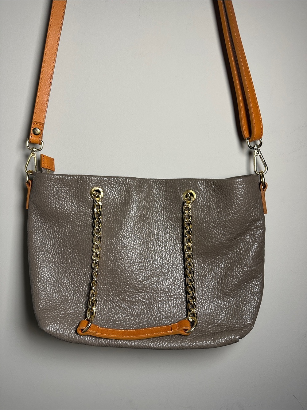 Valentina gray with brown leather Crossbody Bag Gold Hardware - Picture 7 of 10